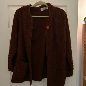 Vintage Brown Cardigan with Red Button